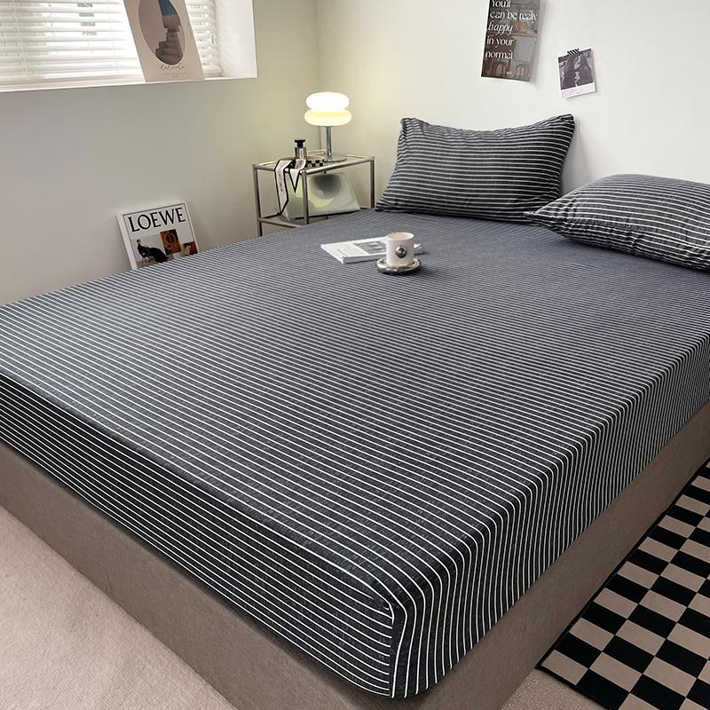 Cotton Fitted Sheet Soild Color with Elastic Band Non Slip Adjustable Mattress Cover Soft Comfortable for Double King Queen Size