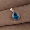 Swiss Blue Topaz Gemstone Dainty Silver Pendant 1.3"Necklace , 925 Sterling Silver Handmade Jewelry APP-3-2