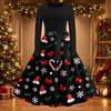 Damen Vintage Christmas Print Rundhals Freizeitkleid