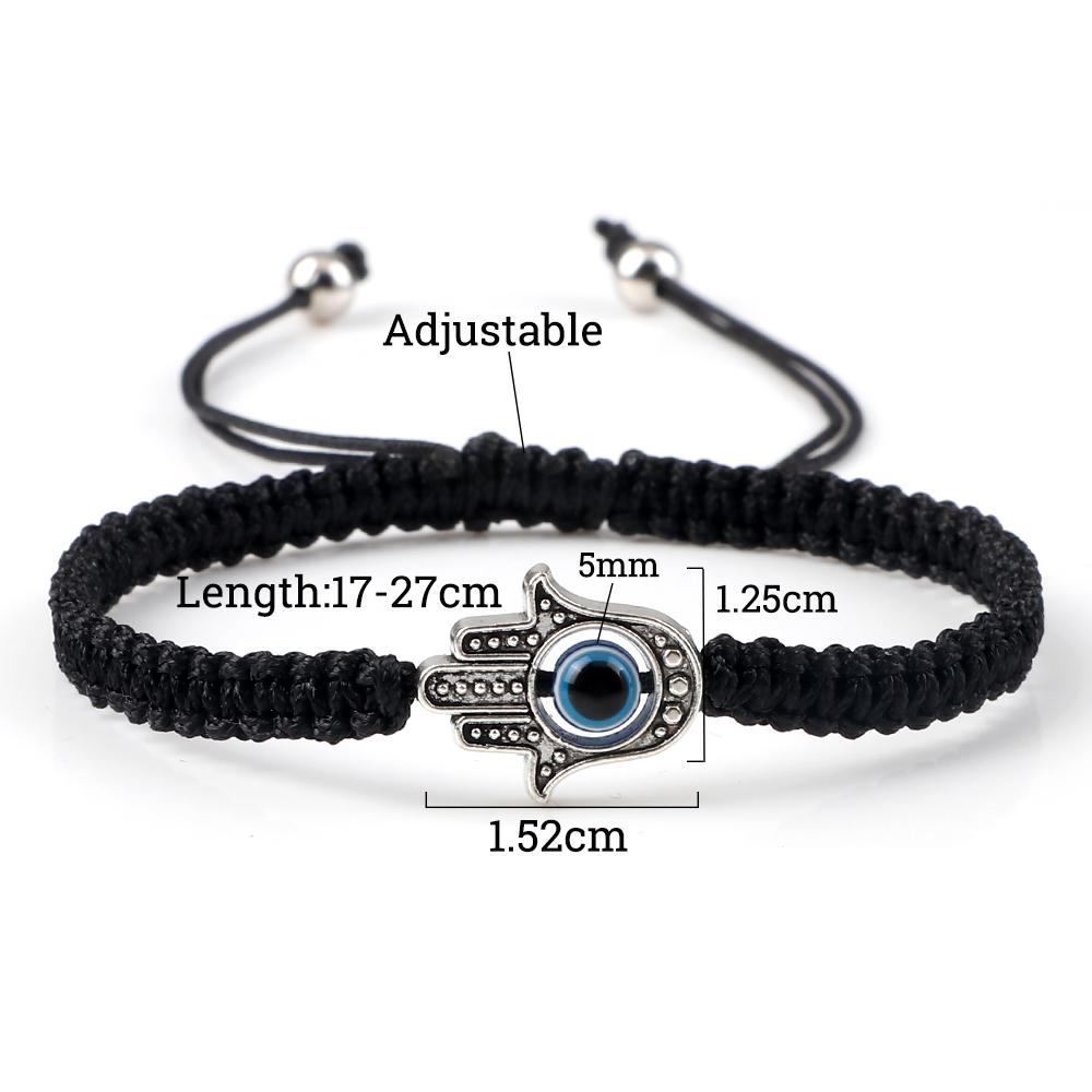 Fatima Prayer Hand Bracelet - Evil Eye Protection Couple Bracelets, Red Black Nylon Braided Lucky Jewelry for Men & Women