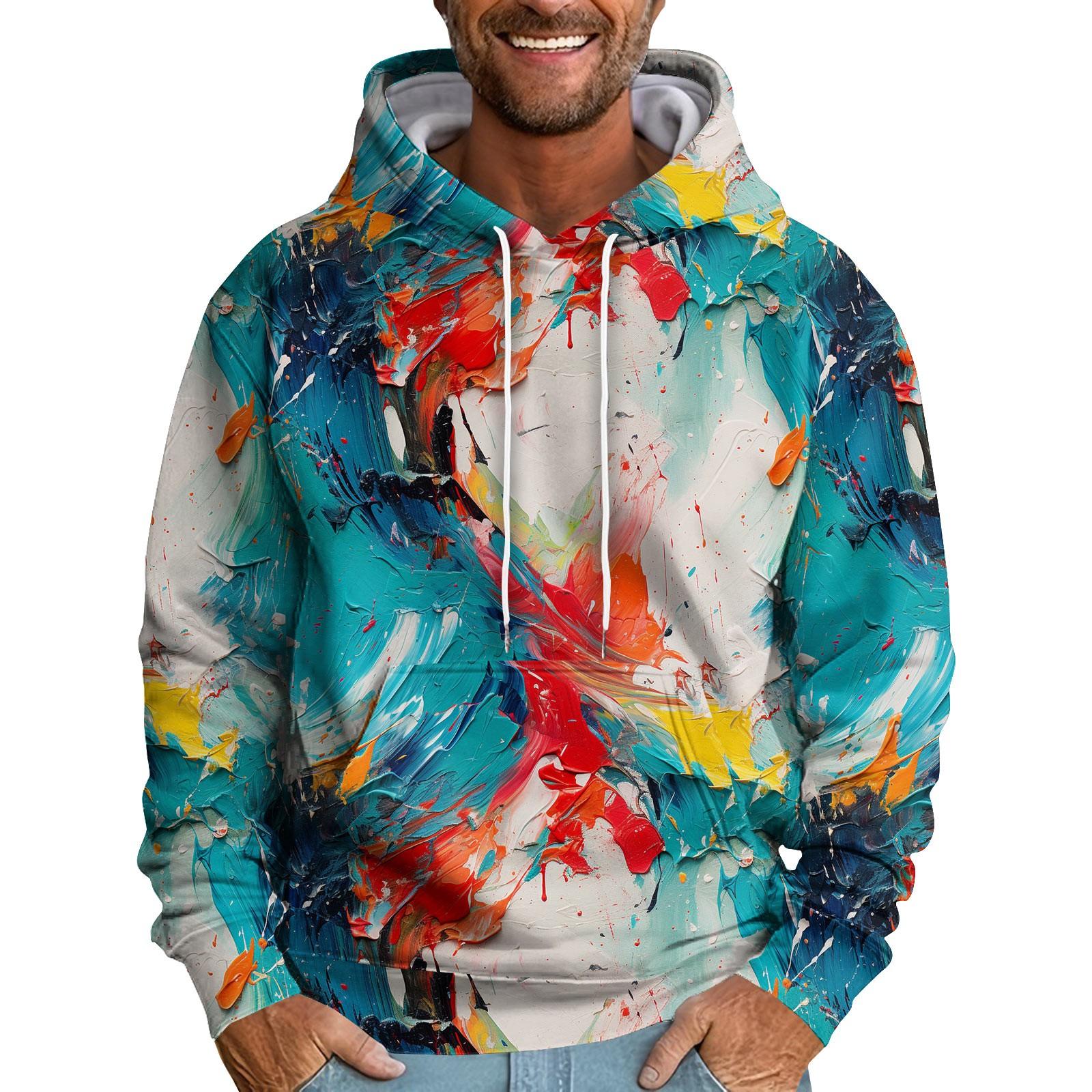 

Мужская свободная толстовка с капюшоном с абстрактным принтом, мужская повседневная модная спортивная толстовка L белый