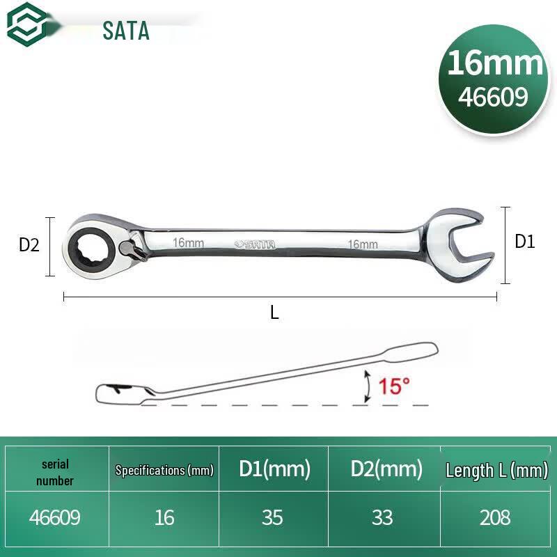 SATA Fully Polished Reversible Ratchet Combination Wrench