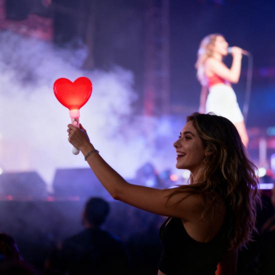 Kort Glow Stick med Hjärtformad Flerfärgad LED-lampa för Konserter Festivaler Fester Plast Ljusleksak med Knappbatteri