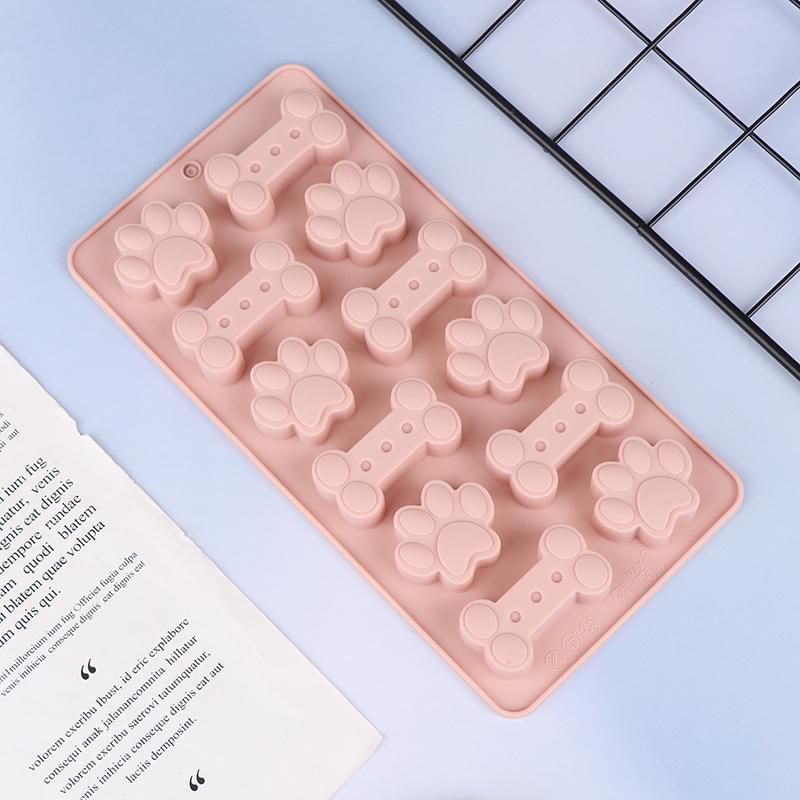 Silicone Puppy Dog Paw Bone Molds Elegant Chocolate Cookie Mold For Baking Non-Stick Dog Treat Molds Suitable For Microwave Oven
