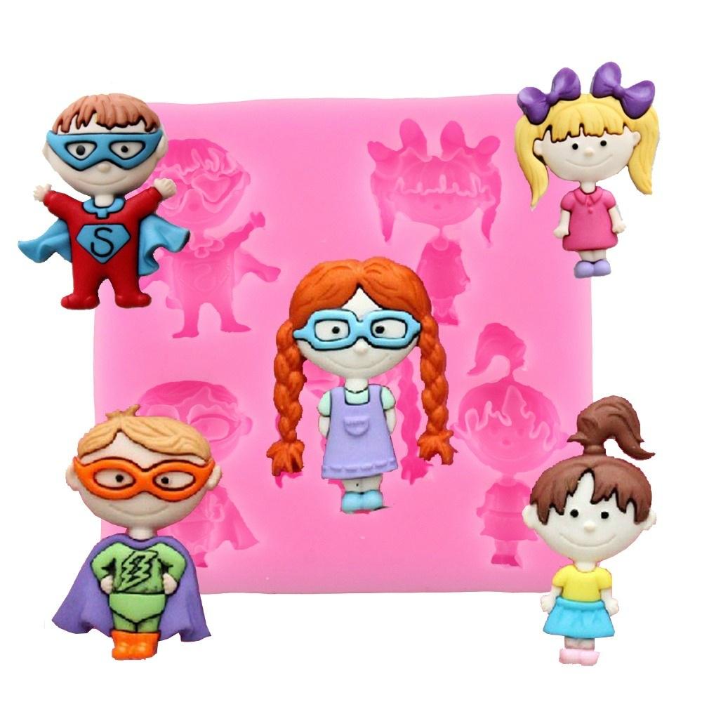 Cartoon Silicone Mold Gumpaste Chocolate Candy Clay Molds Boy Girl Cupcake Fondant Cake Decorating T