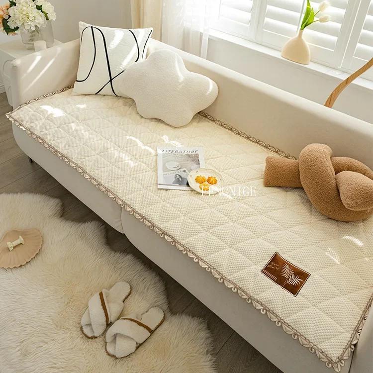 Solid Color Sofa Cushion Chenille Protective Couch Cover Modern Sofa Cover Anti-Cat Scratch Non-Slip Thickened Home Living Room