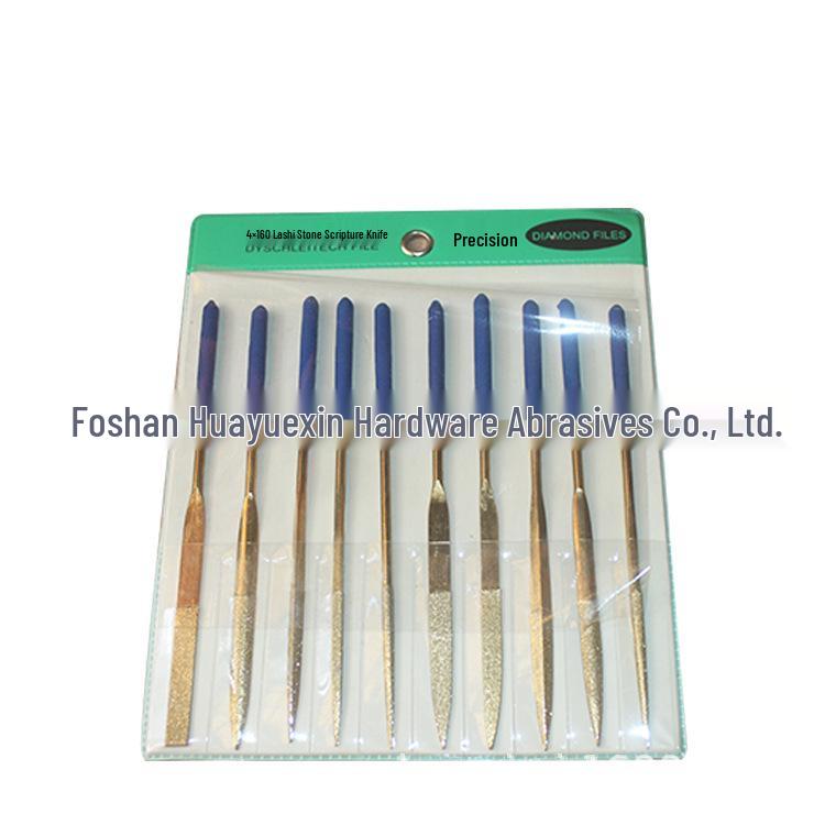 Titanium-Plated 140x3x10mm Mixed Diamond File Set - Debarking & Alloy Use