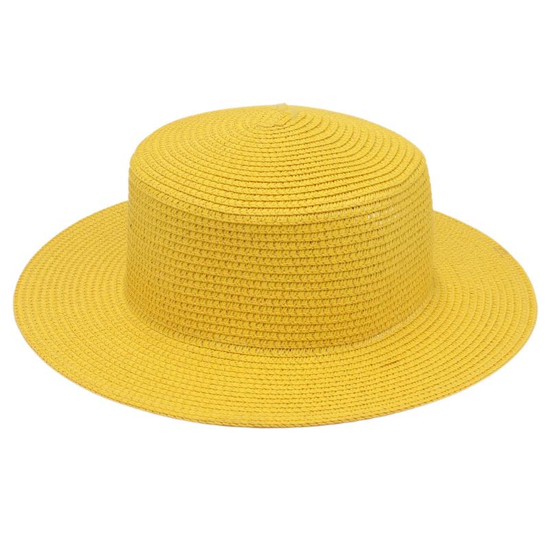 Color Dome Flat Top Brim Monochrome Straw Hat Popular Bare French Beach Hat Sunshade Breathable Hat