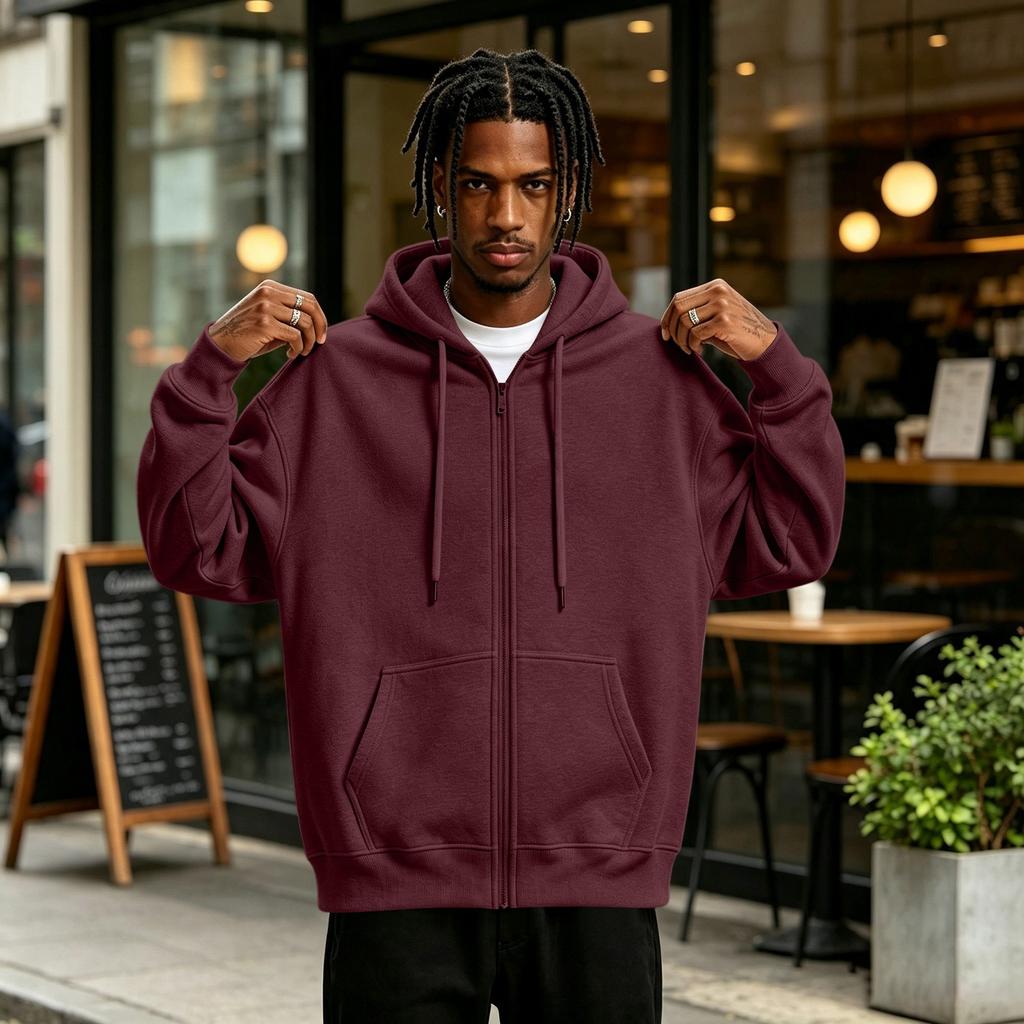 Men's Lined Zip Up Hoodie, Loose Fit Casual Pullover Sweatshirt with Hood