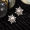 925 Sterling Silver Premium Fashion Snowflake Zircon Pearl Stud Earrings Birthday Party Anniversary Gift