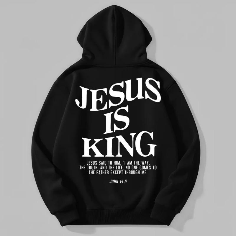 Herren Jesus Ist König Johannes 14:6 Grafik-Hoodie - Baumwollmischung Schwarz Langarm Pullover Normale Passform | Weicher & Atmungsaktiver Stoff, Langlebiger Druck