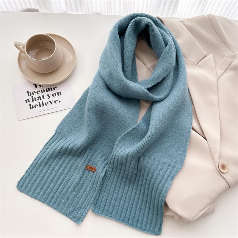 Korean Version Of Simple Soft Waxy Knitted Wool Scarf Medium And Long Shawl Scarf Versatile Warm And Cold Autumn And Winter Women
