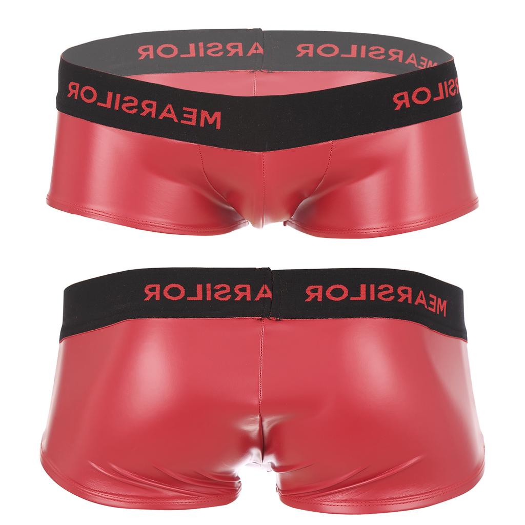 Mens Latex Boxer Briefs Low Rise Design Letter Print Waistband Convex Pouch Underwear Nightclub Loungewear
