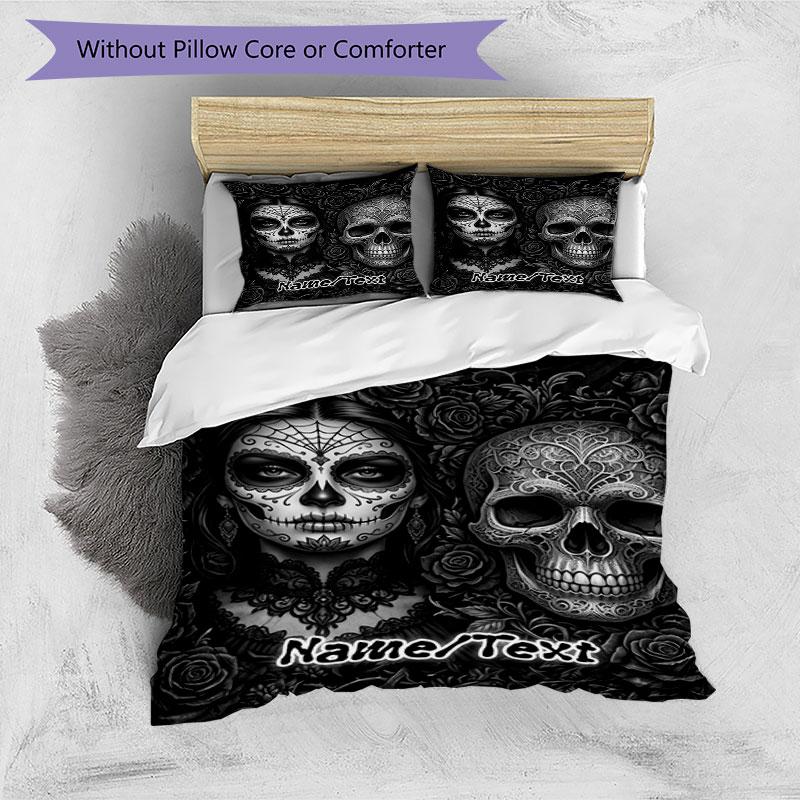 3PC Custom Name Day Dead Artwork Bedding Set Printed Bedding Set Duvet Cover Closure Includes 1 Duvet Cover & 48 Pillowcases for Bedroom