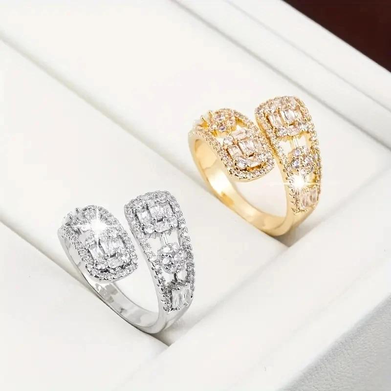 Huitan Trendy Fresh Style Women Opening Rings with Bright CZ for Wedding Party Engagement Luxury Unique Accessories Zircon