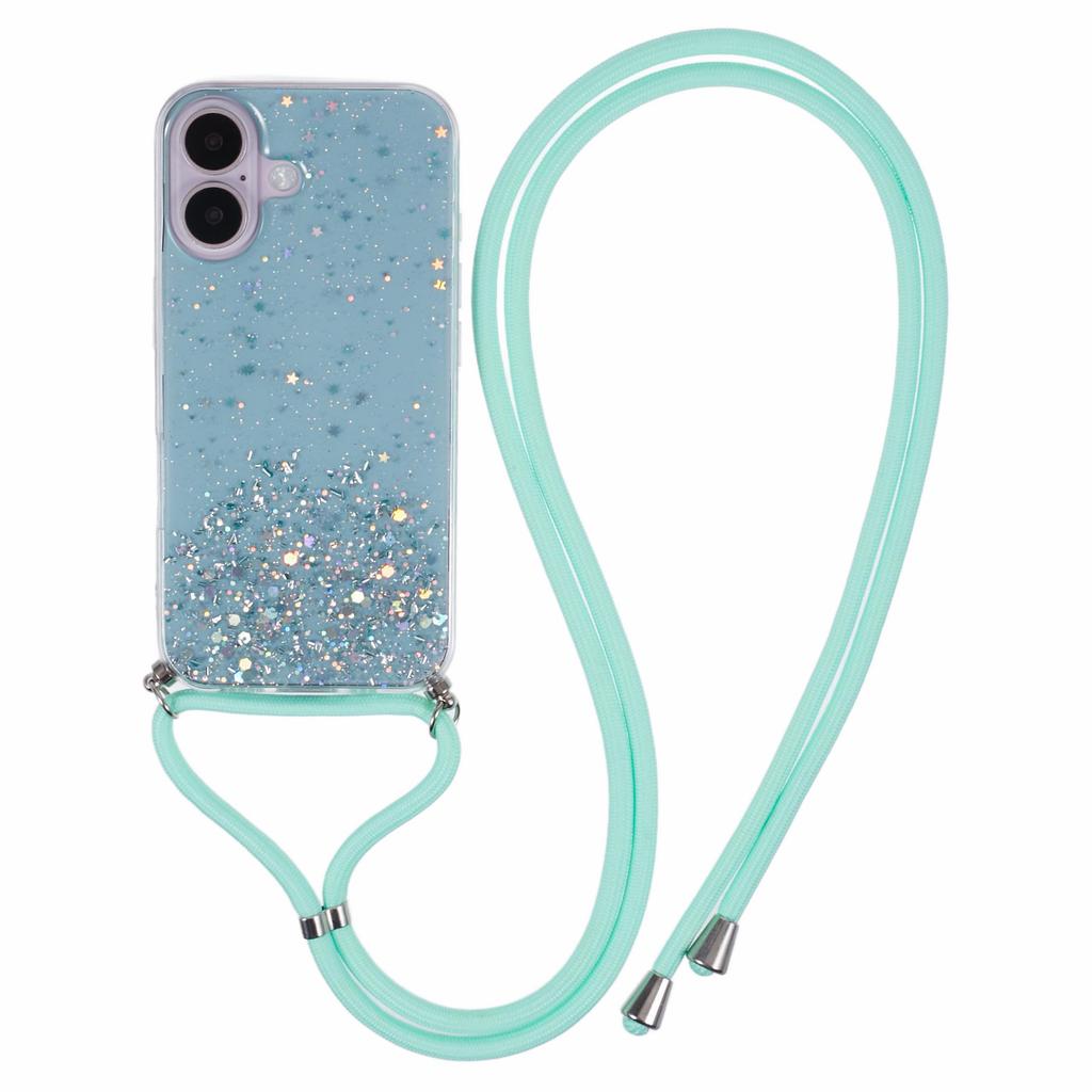 AW Series For iPhone 16 Plus Case Soft TPU Sparkle Epoxy Phone Cover with Lanyard