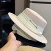 New Hepburn Style Silk Linen Bow Wool Flat Hat Women's Autumn and Winter Retro Flat Brim Hat Fashionable Felt Hat