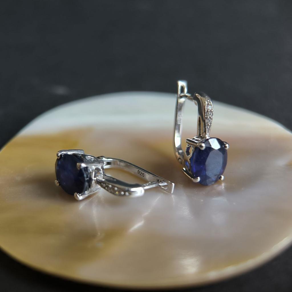 Silberohrringe mit natürlichem Saphir 6,528 ct, Zirkonia (2181002)