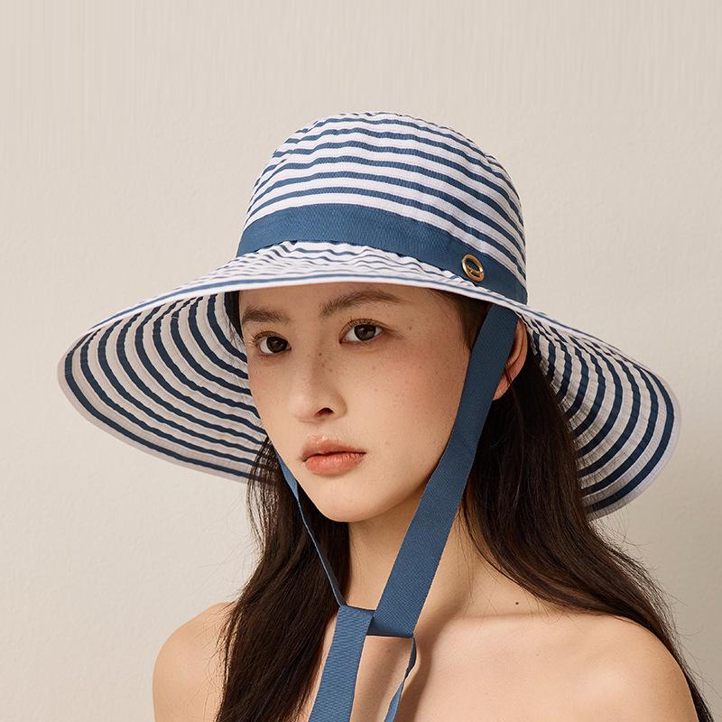 Striped Fisherman Hat Foldable Sunset Hat for Summer Seaside Travel