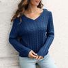 Women's Off Shoulder V-Neck Sweater Loose  Winter Long Sleeve Knit Sweater