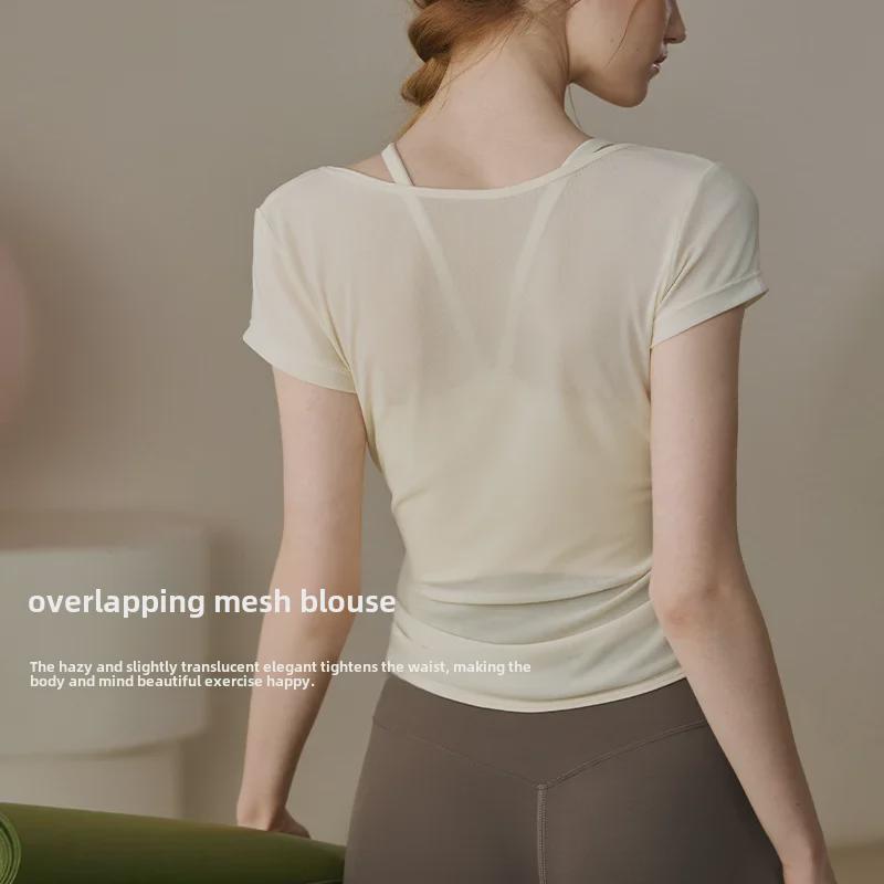 Top de Yoga Slim de Malha Feminino Verão 2024 - Roupa de Fitness e Corrida de Manga Curta