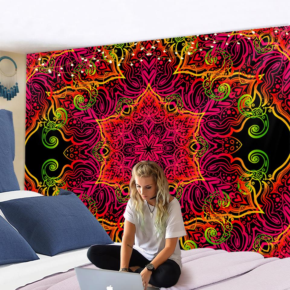 Mandala colorată Tapiserie mare suspendată pe perete Decor Boho Trippy Poliester Hippie Soare Luna Fermă Covoare Decor pentru cămin Chakra