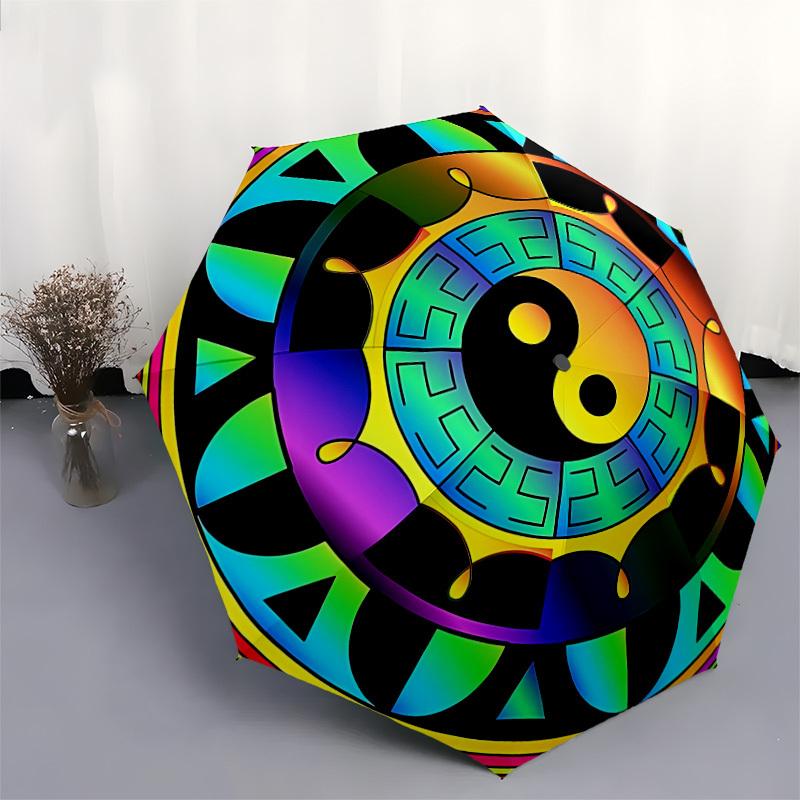 1pc Yin Yang Symbol Automatic Folding Umbrella, Portable Collapsible Design, 8-Rib Iron Frame, Outdoor Accessory yy250905088