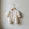 2026 Infant Waffle Lantern Sleeve Romper - Baby Girl Spring Outfit with Single-Breasted Design and Diaper Cover