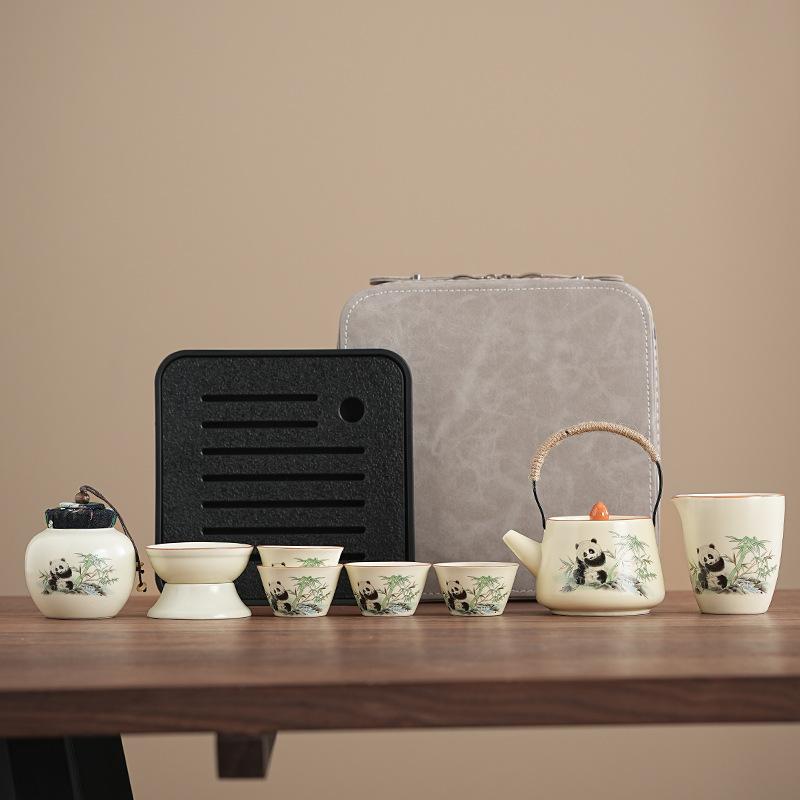 Ru Kiln Tea Set 1011 New Household Ru Kiln Kung Fu Tea Cup Anti-scalding Teapot Tea Tray A complete set of gift boxes