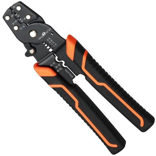 Terminal Crimping Pliers (for Both Faston and Bare Crimp Terminals) with Wire Cutting Function for Fine Wire Stripping. Universal Wire Crimper Strippe