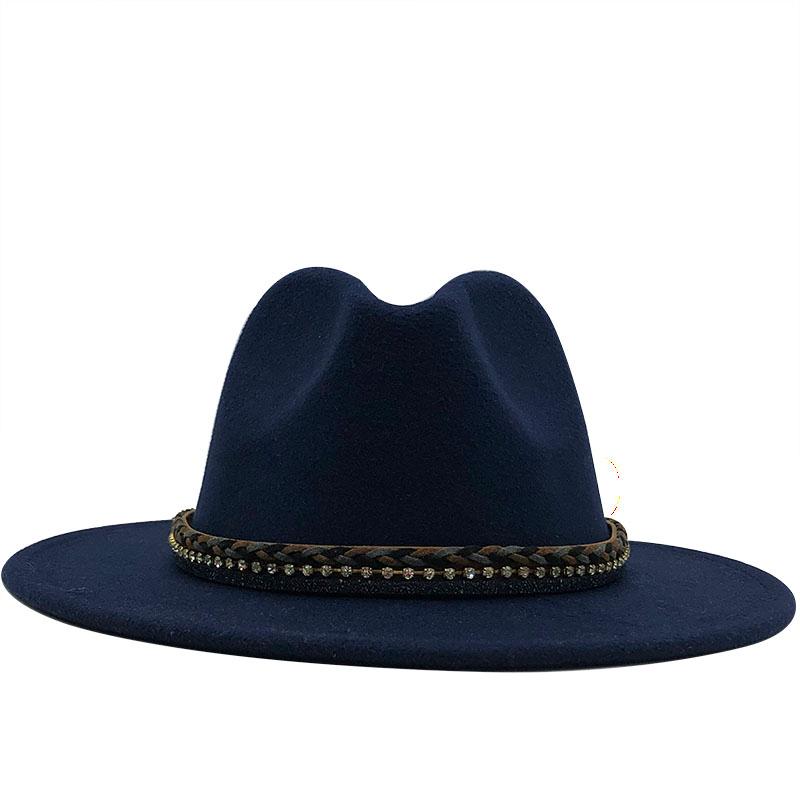 New Women Men Wool Fedora Hat With Leather Ribbon Gentleman Elegant Lady Winter Autumn Wide Brim Jazz Church Panama Sombrero Cap