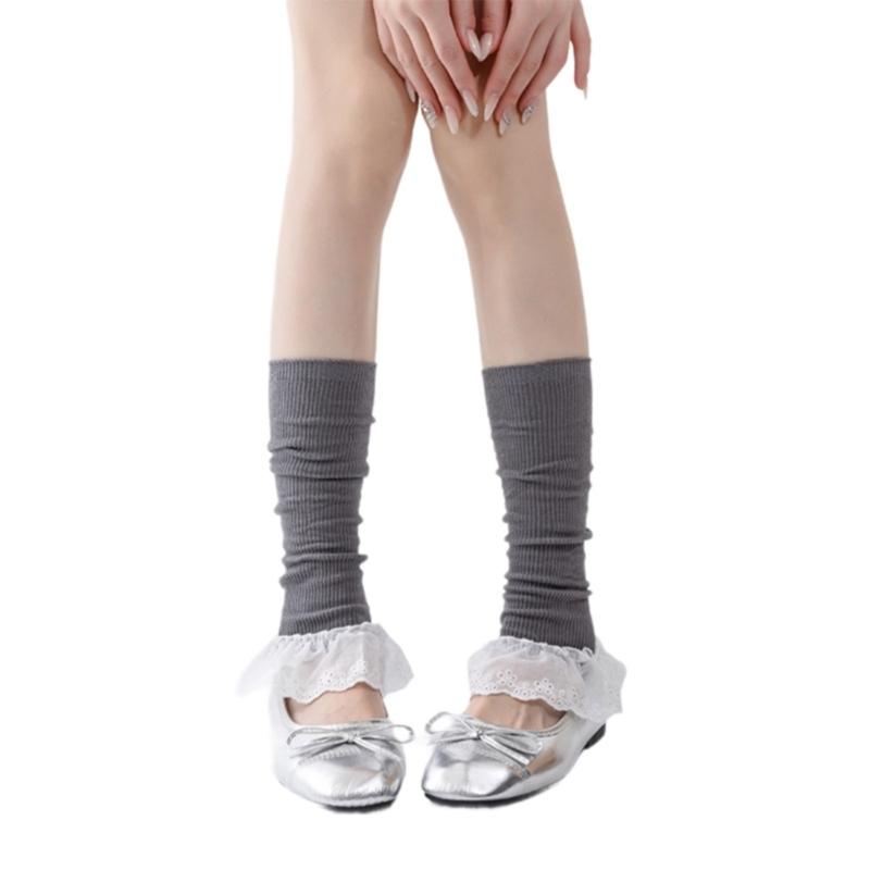 Girls Lolitas Knit Long Socks Ruffle Flared Leg Warmers Harajuku Bootie Socks Spring Summers Warm Ankle Heap Socks