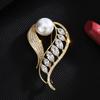 Fashion Luxury Rhinestone Simple Leaf Pearl Lapel Pins Brooches Women Clothing Coat Accessories Gifts