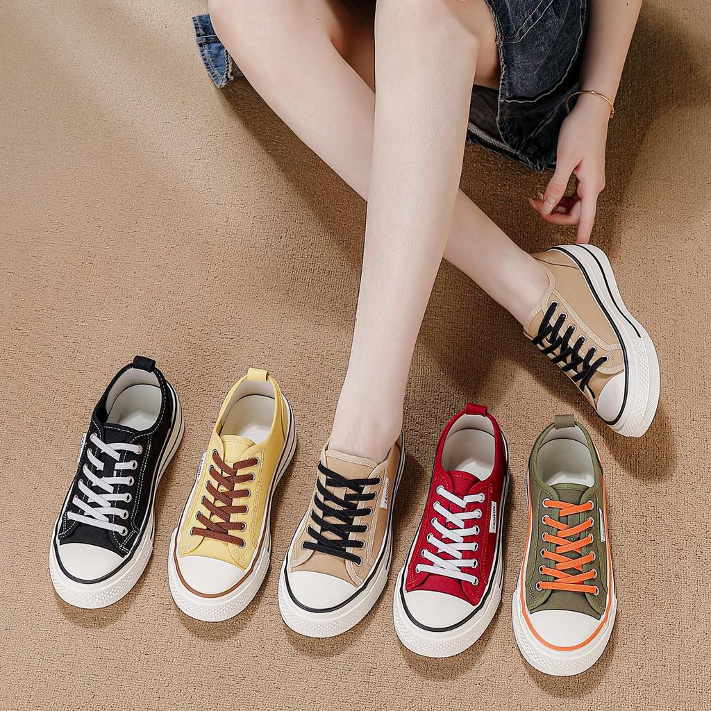 2026 Koreanischer Stil Damen Low-Top Canvas Schuhe - Einfarbige, Leichte, Flache Sohle, Trendige Laufschuhe für die Freizeit