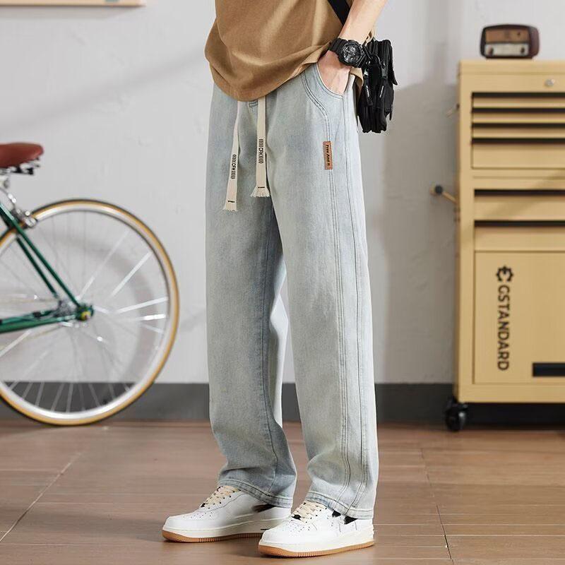 Blugi din denim cu picioare late, la modă, îmbrăcăminte de stradă, vară, toamnă, ocazional de înaltă calitate, lungi, pantaloni asortați, bărbați, subțiri, largi