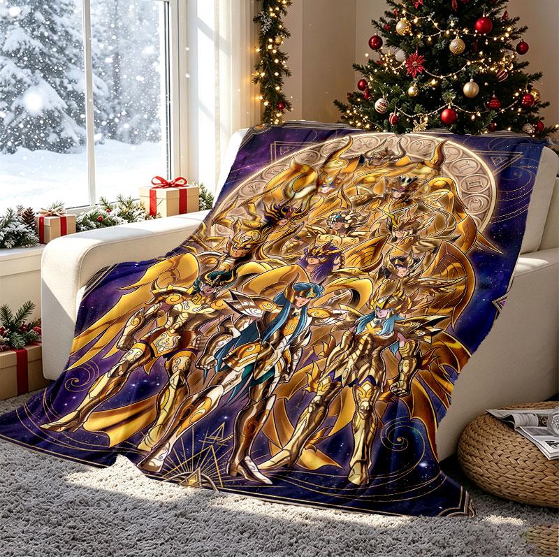 Saint Seiya Pattern Blanket for Home Decoration, Bed, Sofa, Car Travel, Camping, Suitable for All Seasons, Birthday Christmas Gift