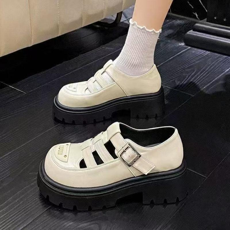 

Баотоу плетеные сандалии женские платформа толстый каблук высокие каблуки ажурные британский колледж ветер весна лето маленькие кожаные туфли 40