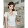 No price reduction #Chic V-neck short-sleeved T-shirt women's summer Korean version versatile slim-fitting short top
