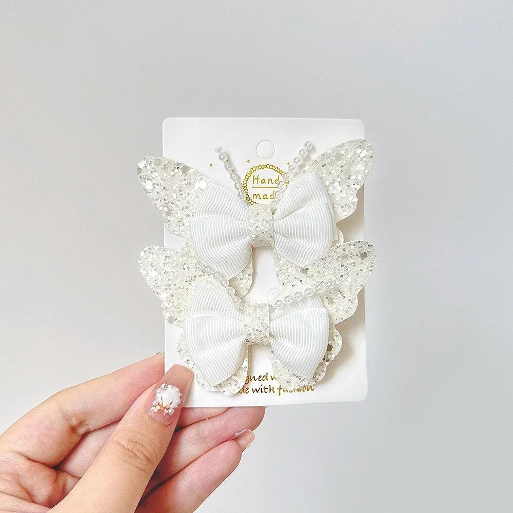 RAINBOW BOWS 3.15'' Glitter Butterfly Hair Clips for Women Girls Hairpins Children Cute Barrettes Kids Head Accessories 2Pcs/lot