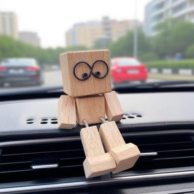 1/2/3Pcs Shaking Wooden Man Figurine Handmade Shaking Feet Wooden Doll Car Dashboard Desktop Decoration Ornament