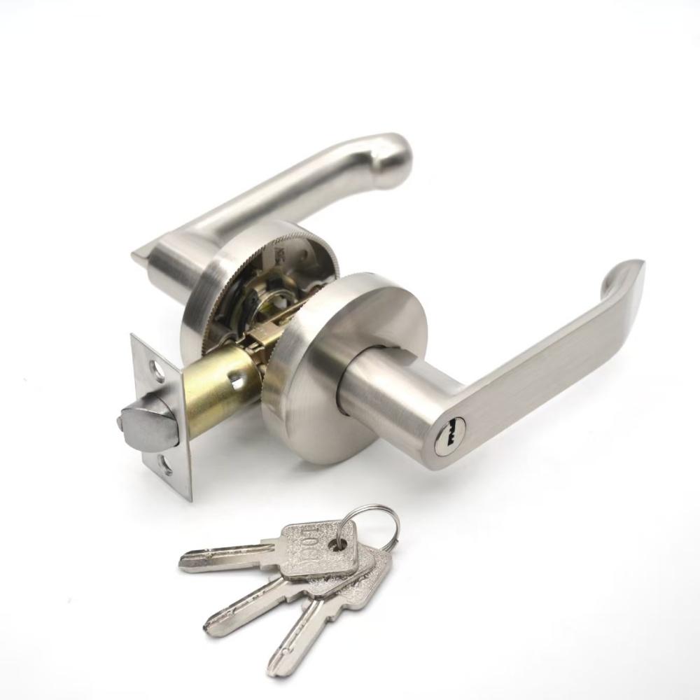 Aluminum Wooden Door Knob Lock Easy Installation Privacy Door Handles With Lock Cylinder Turn Button Door Lever Handle Set