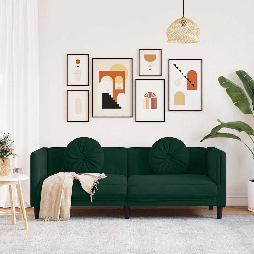 3 Seater Sofa with Cushions Dark Green Velvet
