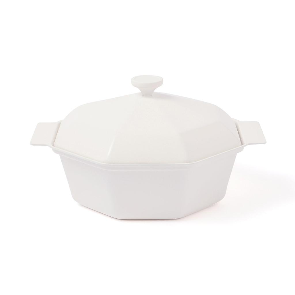 Francfranc Diamond Lightweight Cooking Pot 25cm White, 3-4 servings, Double-handled pot, Suitable for direct heat and induction cooktops, Ceramic