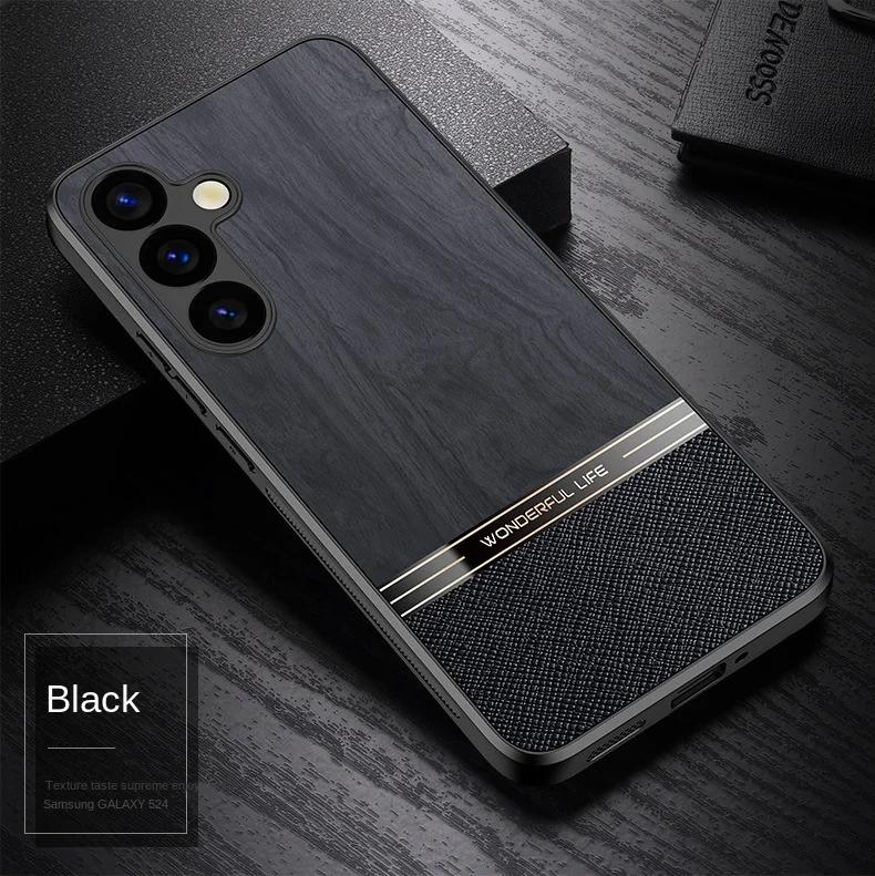 Wood Grain Imitation Phone Case for Samsung Galaxy S24 S23 Ultra S22 S21 Plus Leather Shockproof Protective Cover