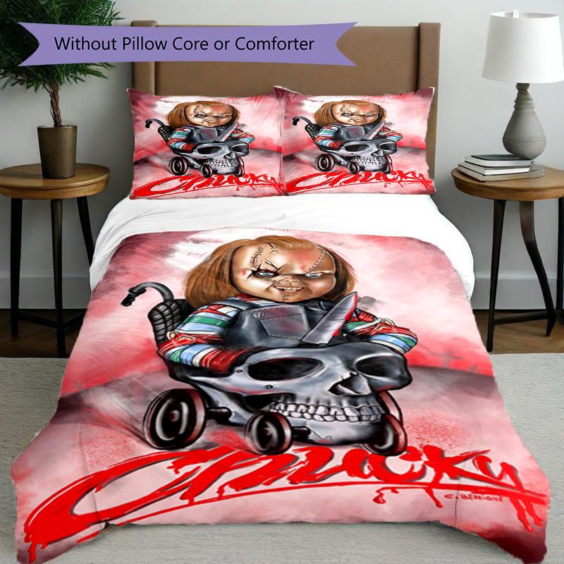 3-teiliges Bettbezug-Set (1 * Bettbezug + 2 * Kissenbezug, ohne Kern), Chucky Druck Bettwäsche Set, Schlafzimmer Dekor, Ganzjahres, Geburtstagsgeschenk