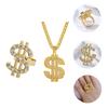 2-teiliges Hip-Hop Schmuckset Dollarzeichen Anhänger Halskette und Fingerringe 80er/90er Outfits Coole Rapper Accessoires Unisex
