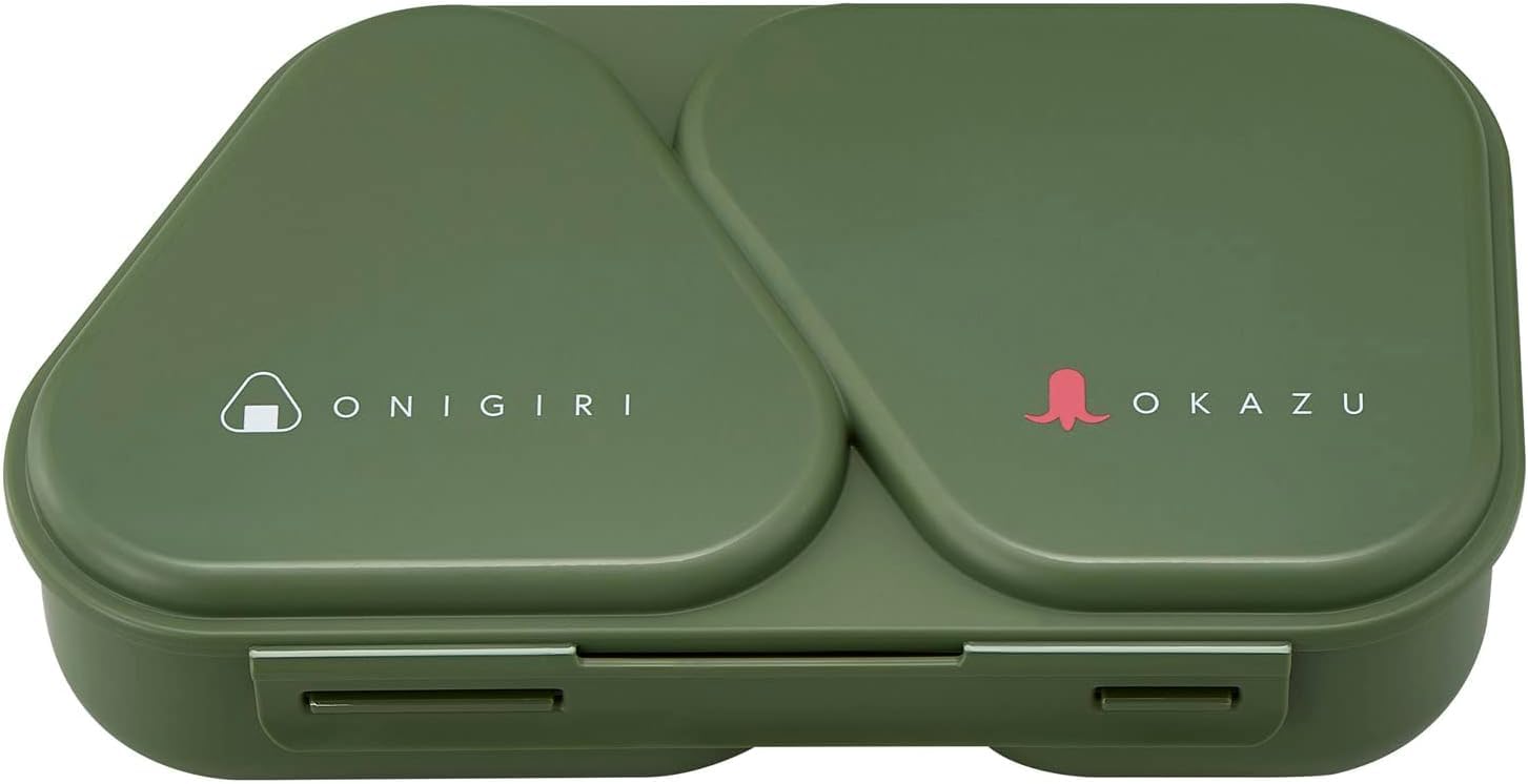 OSK Onigiri Lunch Made in Suitable for Onigirazu ball and Side Microwave Includes Easy to (OSK) Case, Khaki, 465ml, Japan, (rice sandwiches) Dishes,