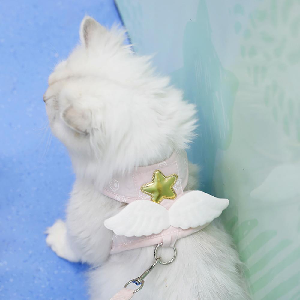 Angel Wing Cat Harness and Leash Set, Cute Kitten Vest Harness Escape-Proof Soft Mesh Walking Harness for Cats Small Dogs