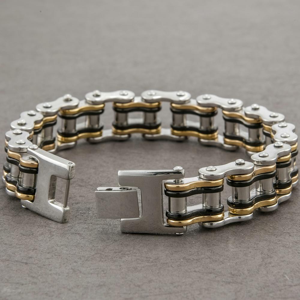 Rock and Roll 16MM Bicycle Chain Man Bracelet Wholesale Men's Bracelets Solid Stainless Steel Motorcycle Jewellery Accessories