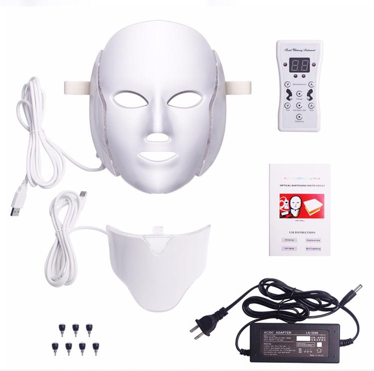 Seven-color LED Beauty Mask for Acne Removal, Whitening, and Rejuvenation with LED Neck Mask